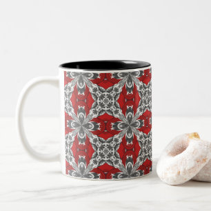 Red Black Grey and White Tile Pattern herhalen Tweekleurige Koffiemok