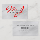 Red Black Grey Manager Monogram Chic Visitekaartje (Voorkant / Achterkant)