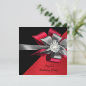 Red Black Grey Silver Bow Pearl Birthday Kaart (Staand voorkant)