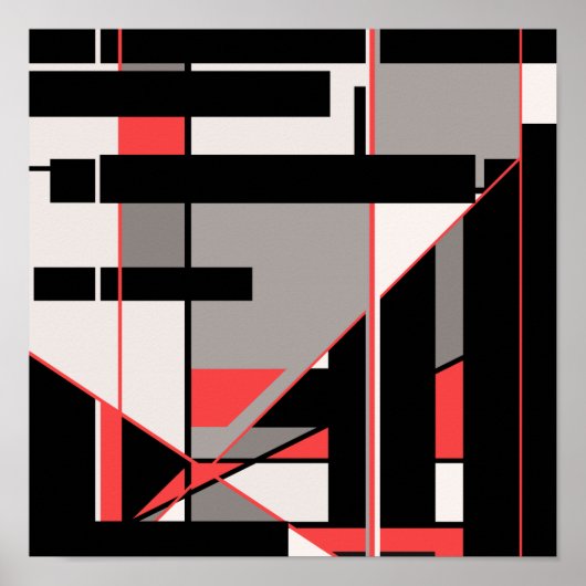 Red Black Grey White Geometric MCM-achtig design Poster (Voorkant)