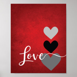Red Black Grey White Kitchen Quote LOVE Wall Art Poster