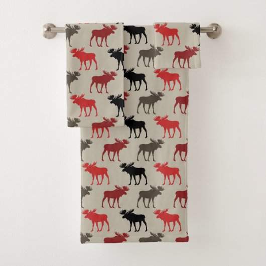 Red Black grijs Moose Patroon Bad Handdoek (Insitu)