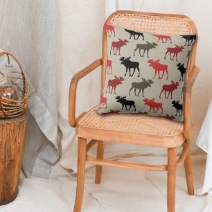 Red Black grijs Moose Patroon Kussen