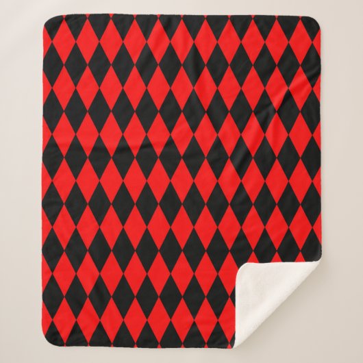 Red Black Harlequin Diamonds Checkers Design  Sherpa Deken (Voorkant)