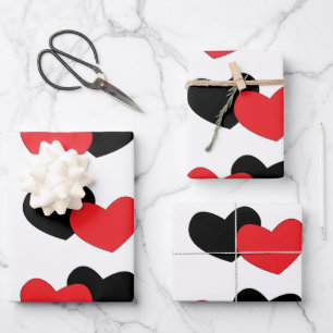 Red Black Hearts Happy Valentine's Day Inpakpapier Vel