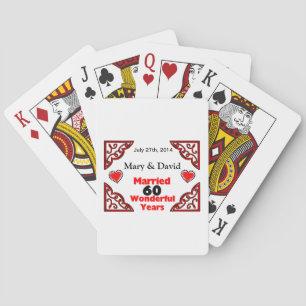 Red Black Hearts Namen & Datum 60 jaar Jubileum Speelkaarten