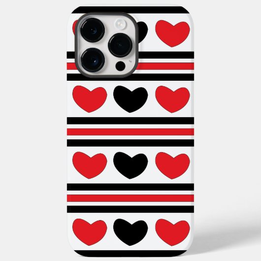 Red Black Hearts Stripes Pattern Valentijnsdag Case-Mate iPhone Case (Achterkant)