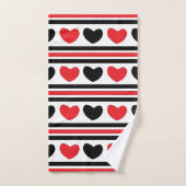 Red Black Hearts Stripes Valentine Motif (Serviette à main)