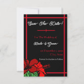 Red & Black Hibiscus Save the Date Flat Kaart (Voorkant)