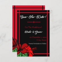 Red & Black Hibiscus Save the Date Flat Kaart