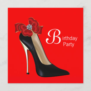 Red Black High Hiel Birthday Party Invitation Kaart