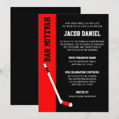 Red Black Hockey Bar Mitzvah Invitations (Devant / Derrière)