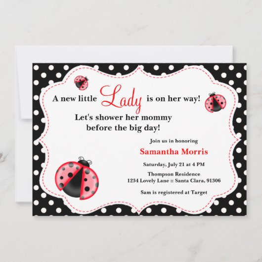 Red & Black - Lady Bug Baby shower Invitation Kaart (Voorkant)