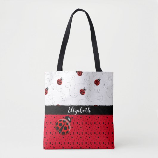 Red Black Ladybug Polka Dot Bug Beetles Naam Draagtas (Voorkant)