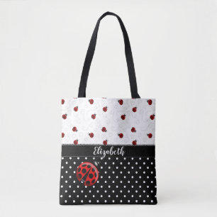 Red Black Ladybug Polka Dot Bug Beetles Naam Tote Bag
