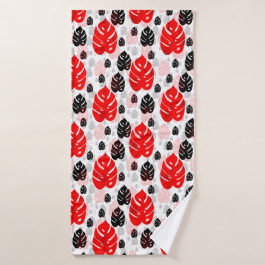 Red Black Leaf Illustration Pattern Design Badhanddoek (Badhanddoek)