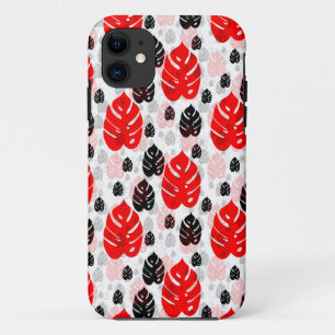 Red Black Leaf Illustration Pattern Design iPhone 11 Hoesje