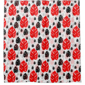 Red Black Leaf Illustration Pattern Design Douchegordijn (Voorkant)