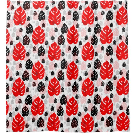 Red Black Leaf Illustration Pattern Design Douchegordijn (Voorkant)