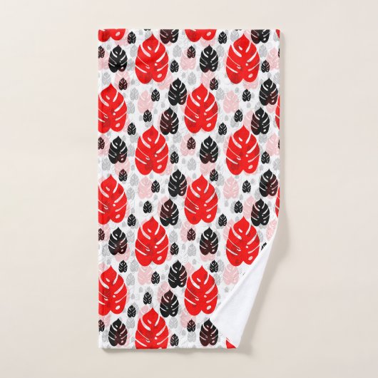 Red Black Leaf Illustration Pattern Design Handdoek (Handdoek)