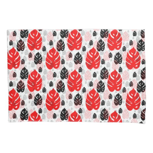 Red Black Leaf Illustration Pattern Design Kussensloop (Voorkant)