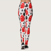 Red Black Leaf Illustration Pattern Design Leggings (Achterkant)