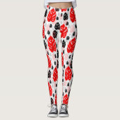 Red Black Leaf Illustration Pattern Design Leggings (Voorkant)