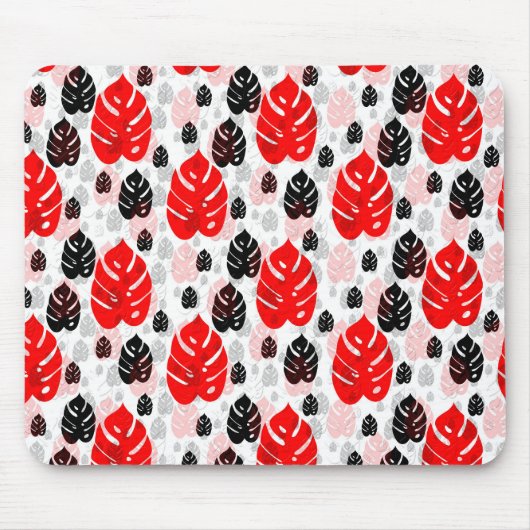 Red Black Leaf Illustration Pattern Design Muismat (Voorkant)