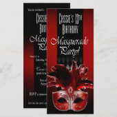 Red Black Masquerade Anniversaire Fête Invitation (Devant / Derrière)