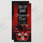 Red Black Masquerade Birthday Party Invitation (Voorkant / Achterkant)