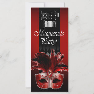 Red Black Masquerade Birthday Party Invitation
