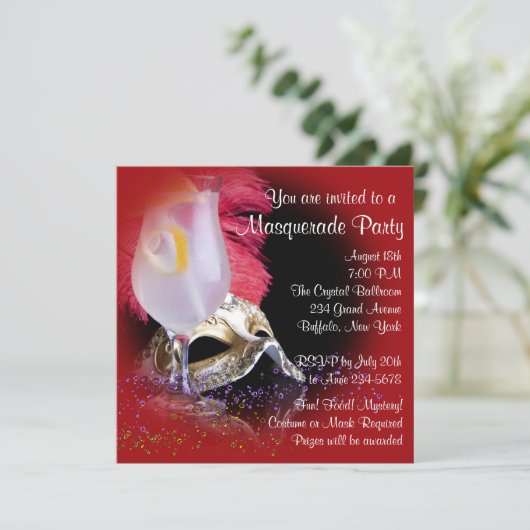 Red Black Masquerade Party Uitnodigingen (Staand voorkant)