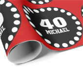 RED BLACK Modern 40th Birthday Custom Name V15A Cadeaupapier (Rol Hoek)