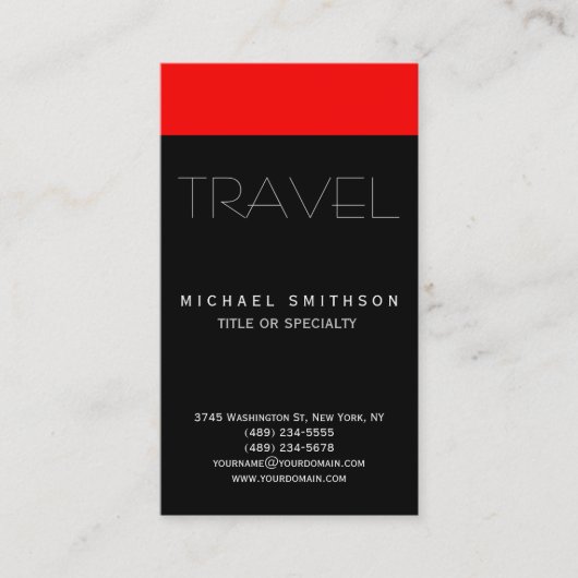 Red Black Modern Simple Travel Agent Carte de visi (Devant)