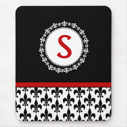 Red Black Monogram Fleur de Lis Muismat (Voorkant)