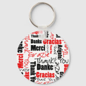 Red Black Multilingual "Bedankt" Typografie Sleutelhanger (Voorkant)