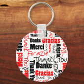 Red Black Multilingual "Bedankt" Typografie Sleutelhanger (Voorkant)