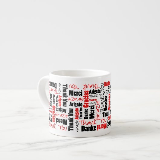 Red Black Multilingual Dank je Word Cloud Espresso Kop (Voorkant links)