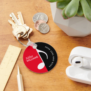 Red Black Music Symbool op Sleutelhanger met naam