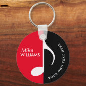 Red Black Music Symbool op Sleutelhanger met naam (Voorkant)