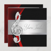 Red Black Music Treble Clef Considérant Invitation (Devant / Derrière)
