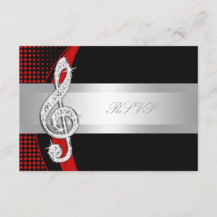 Red Black Music Treble Clef RSVP Kaartje