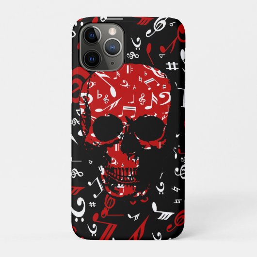 Red Black Musical Notes skull Case-Mate iPhone Case (Achterkant)
