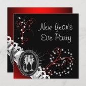 Red Black New Years Eve Party Invitations (Devant / Derrière)
