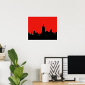 Red Black New York City Silhouette Pop Art Poster (Bureau à domicile)