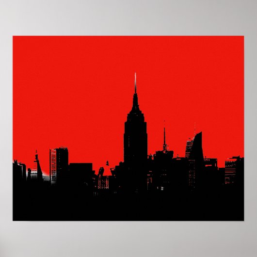 Red Black New York City Silhouette Pop Art Poster (Devant)