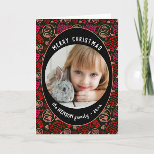 Red Black One line art kerstfamilie Foto Holi Feestdagen Kaart