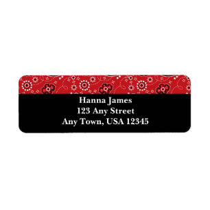 Red Black Paisley Bandana Print op maat gemaakt Etiket