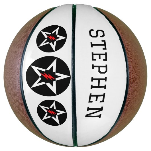 Red Black Personalized Name Lightning Star Basketbal (Verticaal)