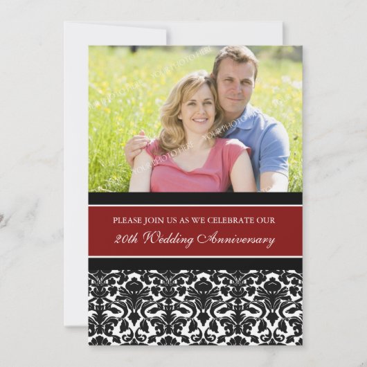 Red Black Photo 20th Anniversary Party Invitation (Devant)